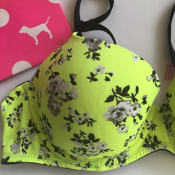 VICTORIAS SECRET PINK NEON YELLOW WEAR EVERYWHERE LIGHTLY LINED BRA SIZE… - Picture 4 of 15